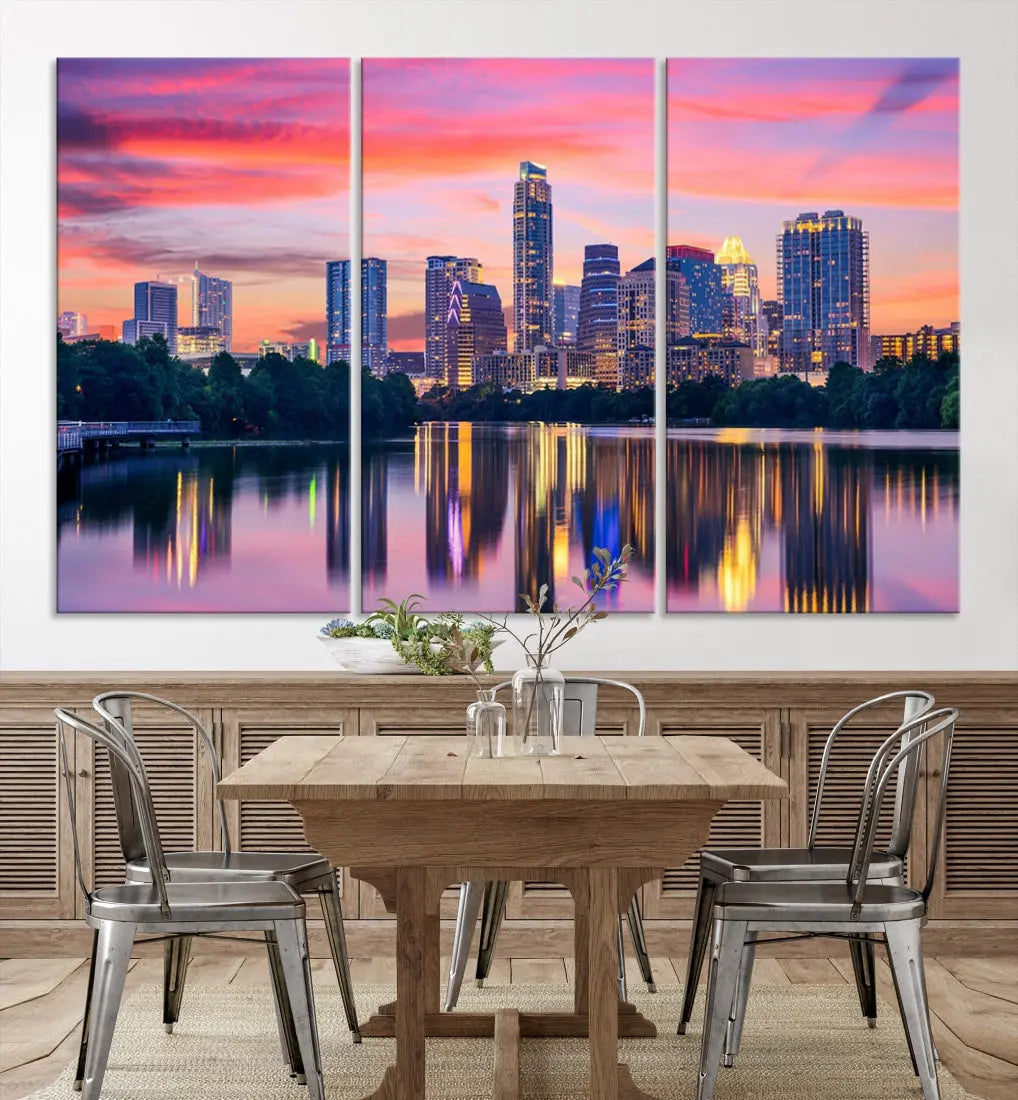 Austin City Sunset Wall Art Large Atlanta Cityscape Skyline Canvas Print