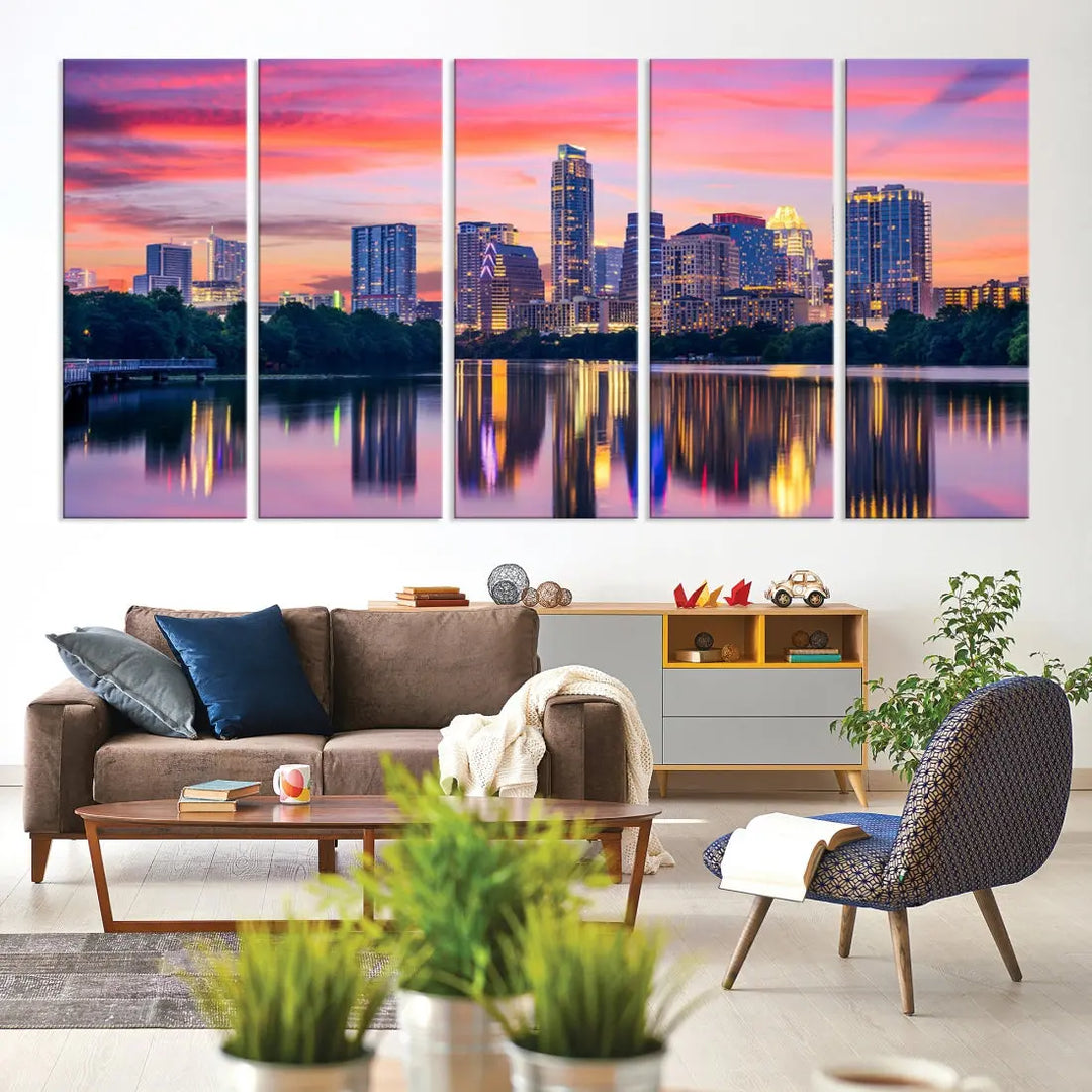 Austin City Sunset Wall Art Large Atlanta Cityscape Skyline Canvas Print