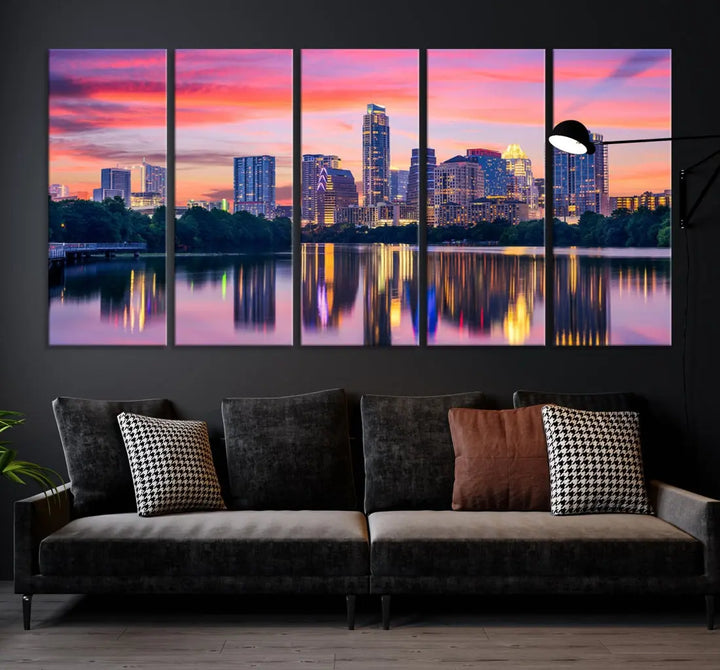 Austin City Sunset Wall Art Large Atlanta Cityscape Skyline Canvas Print