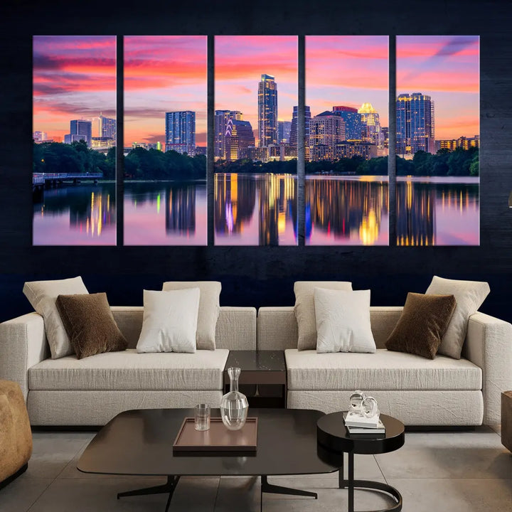 Austin City Sunset Wall Art Large Atlanta Cityscape Skyline Canvas Print