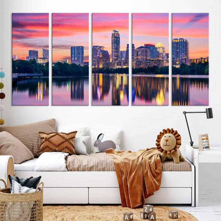 Austin City Sunset Wall Art Large Atlanta Cityscape Skyline Canvas Print