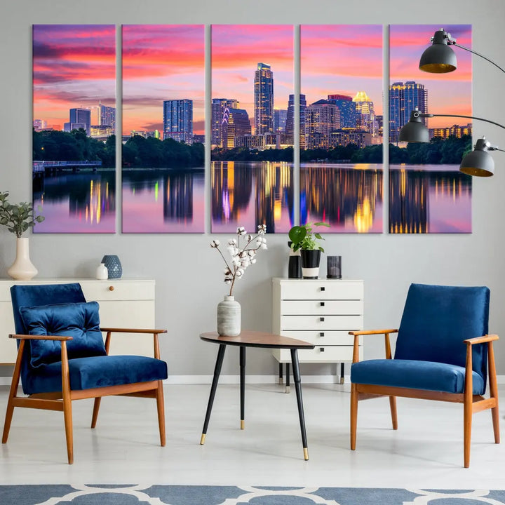 Austin City Sunset Wall Art Large Atlanta Cityscape Skyline Canvas Print