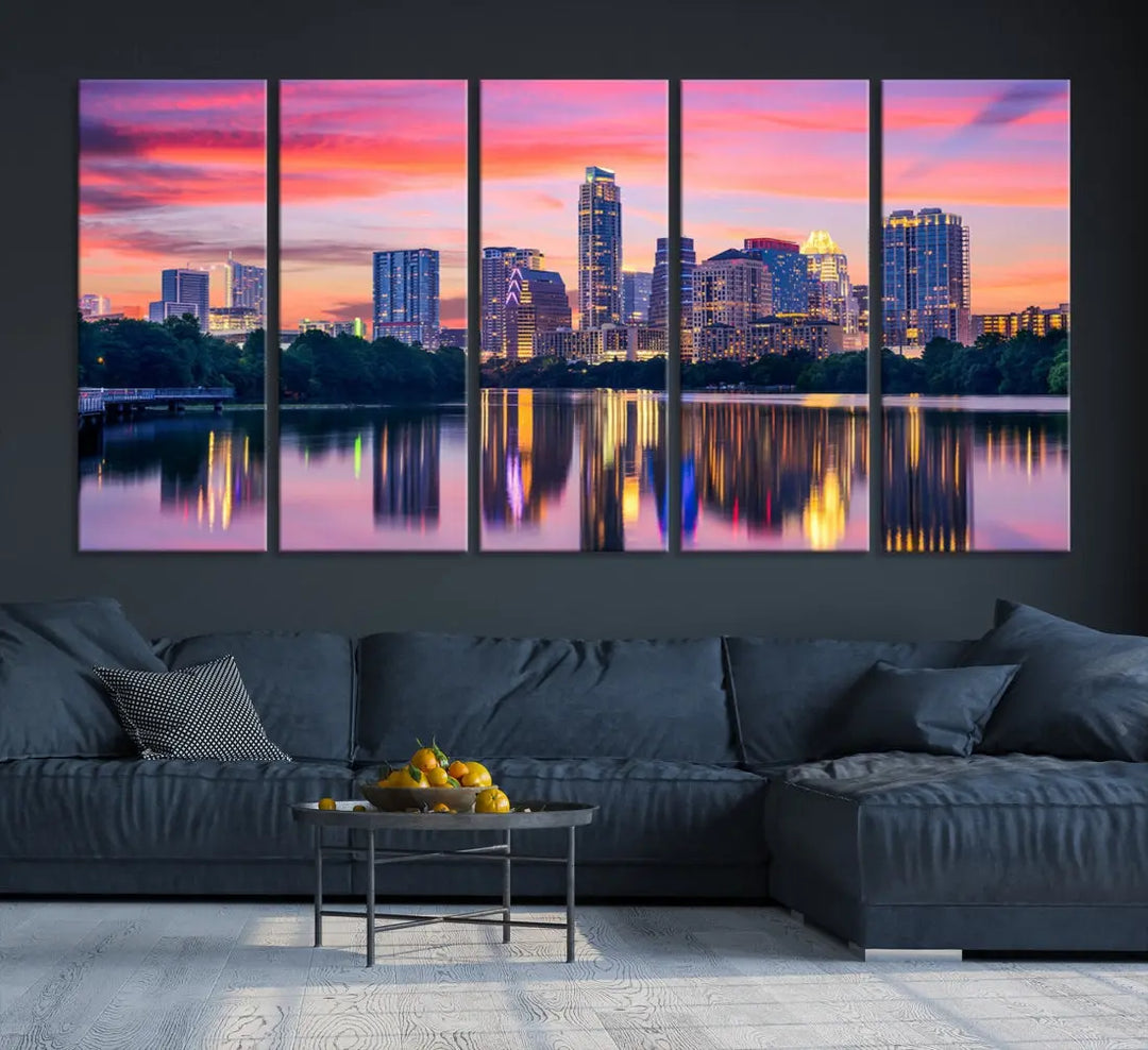 Austin City Sunset Wall Art Large Atlanta Cityscape Skyline Canvas Print