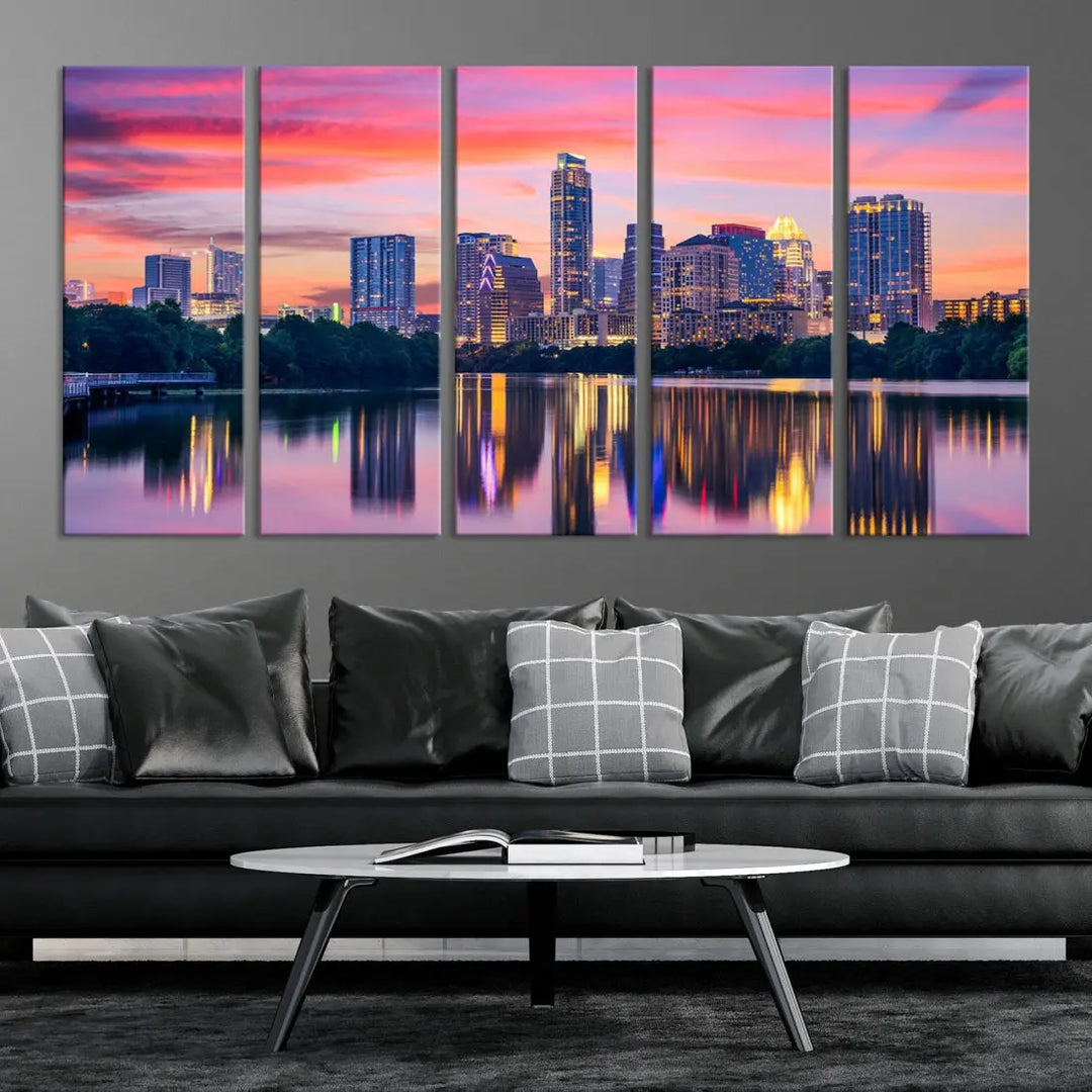 Austin City Sunset Wall Art Large Atlanta Cityscape Skyline Canvas Print