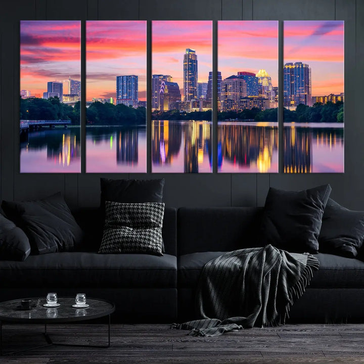 Austin City Sunset Wall Art Large Atlanta Cityscape Skyline Canvas Print