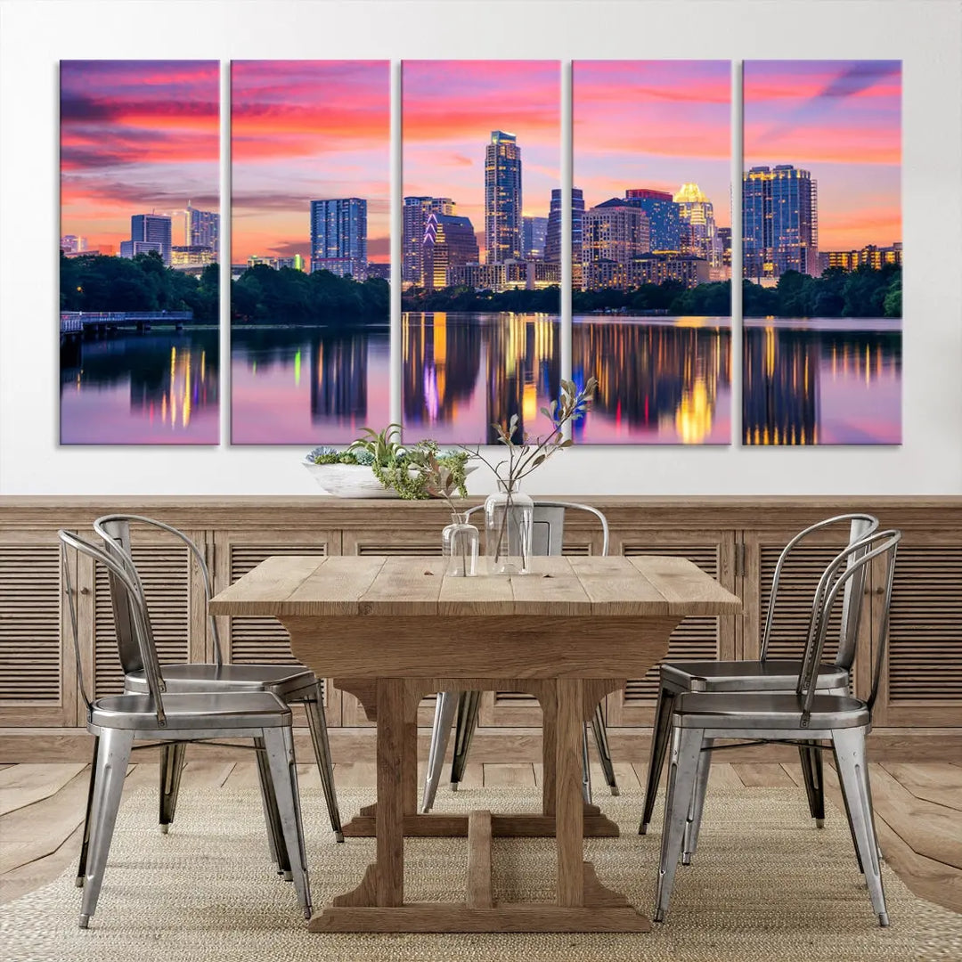 Austin City Sunset Wall Art Large Atlanta Cityscape Skyline Canvas Print