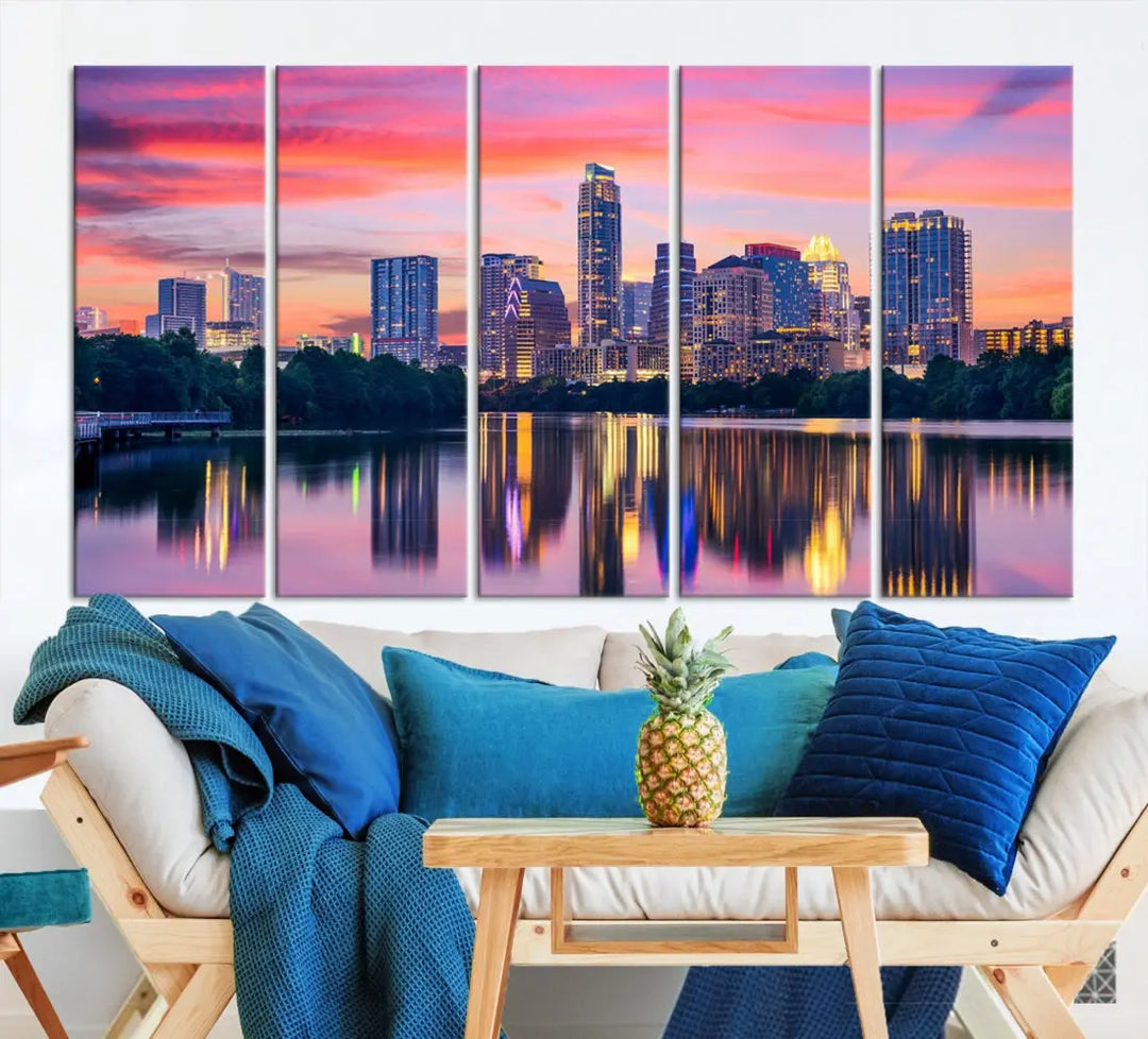 Austin City Sunset Wall Art Large Atlanta Cityscape Skyline Canvas Print