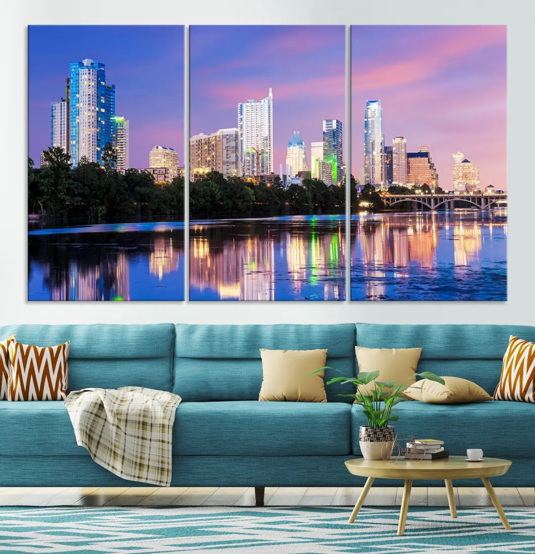 Austin Skyscrapers Reflection Austin Skyline Cityscape Large Wall Art Canvas Print