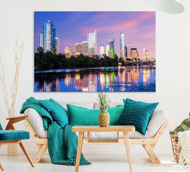 Austin Skyscrapers Reflection Austin Skyline Cityscape Large Wall Art Canvas Print