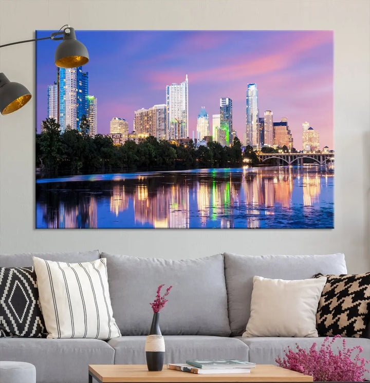 Austin Skyscrapers Reflection Austin Skyline Cityscape Large Wall Art Canvas Print