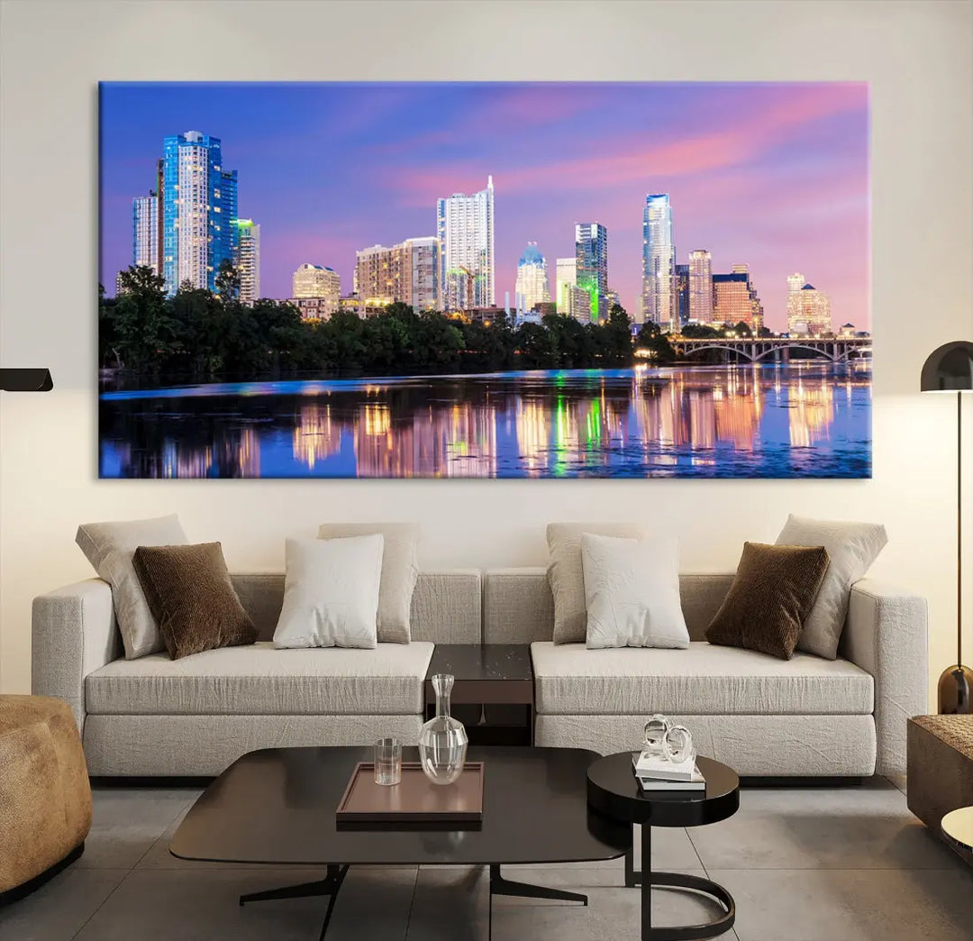 Austin Skyscrapers Reflection Austin Skyline Cityscape Large Wall Art Canvas Print