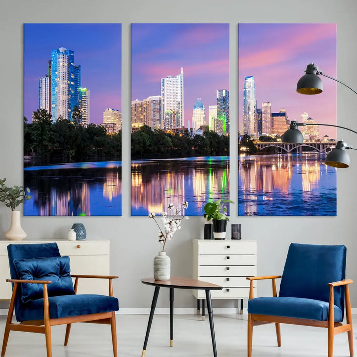 Austin Skyscrapers Reflection Austin Skyline Cityscape Large Wall Art Canvas Print