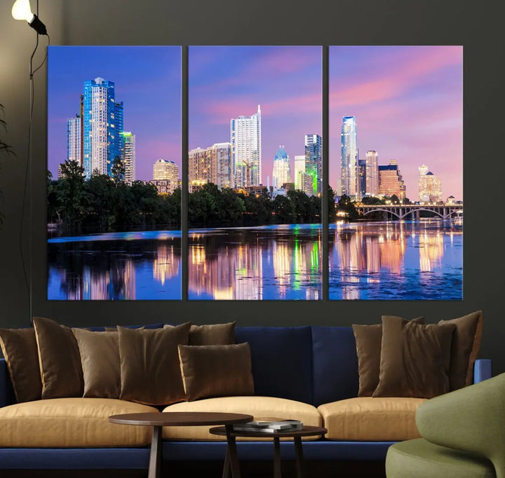 Austin Skyscrapers Reflection Austin Skyline Cityscape Large Wall Art Canvas Print