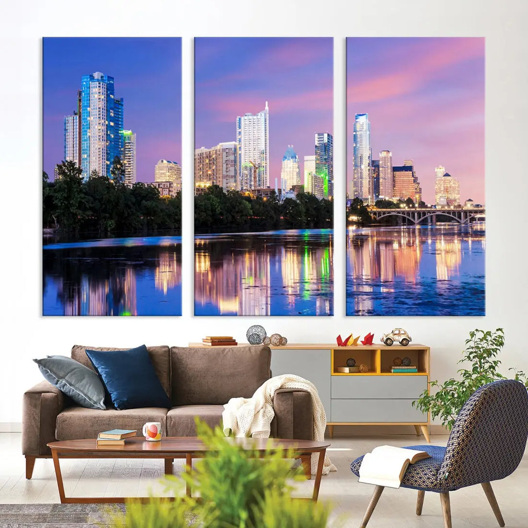 Austin Skyscrapers Reflection Austin Skyline Cityscape Large Wall Art Canvas Print