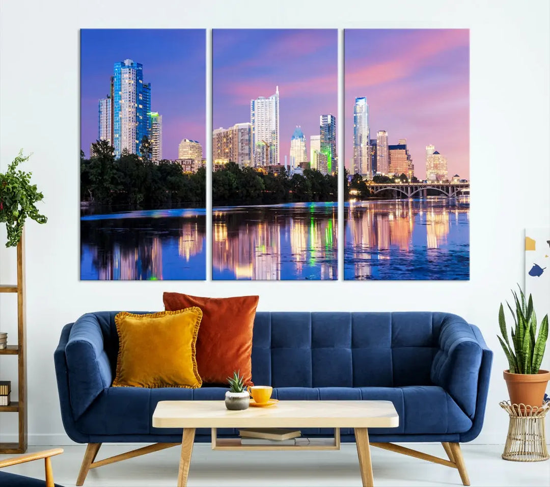 Austin Skyscrapers Reflection Austin Skyline Cityscape Large Wall Art Canvas Print