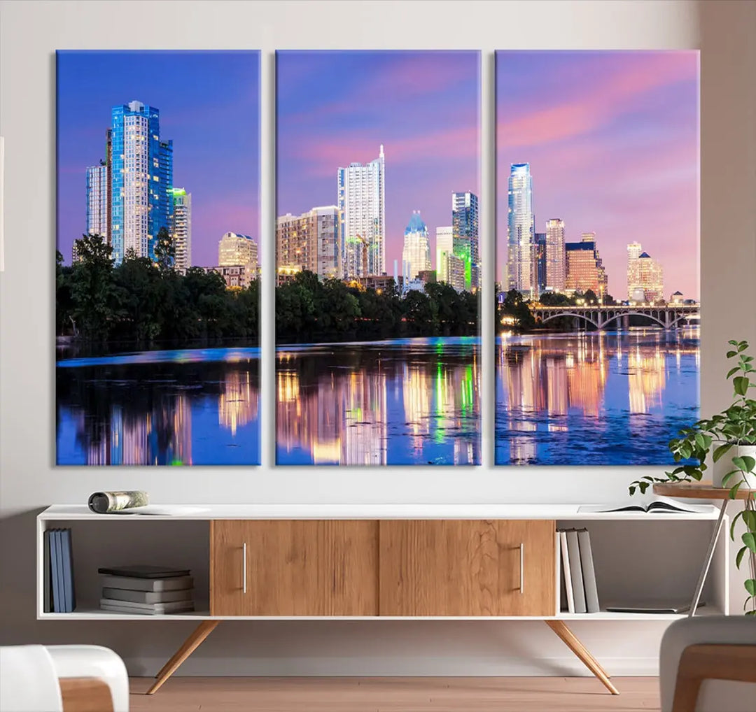 Austin Skyscrapers Reflection Austin Skyline Cityscape Large Wall Art Canvas Print