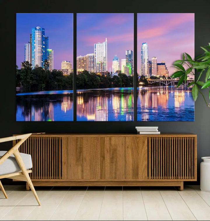 Austin Skyscrapers Reflection Austin Skyline Cityscape Large Wall Art Canvas Print