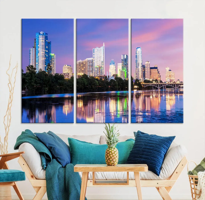 Austin Skyscrapers Reflection Austin Skyline Cityscape Large Wall Art Canvas Print