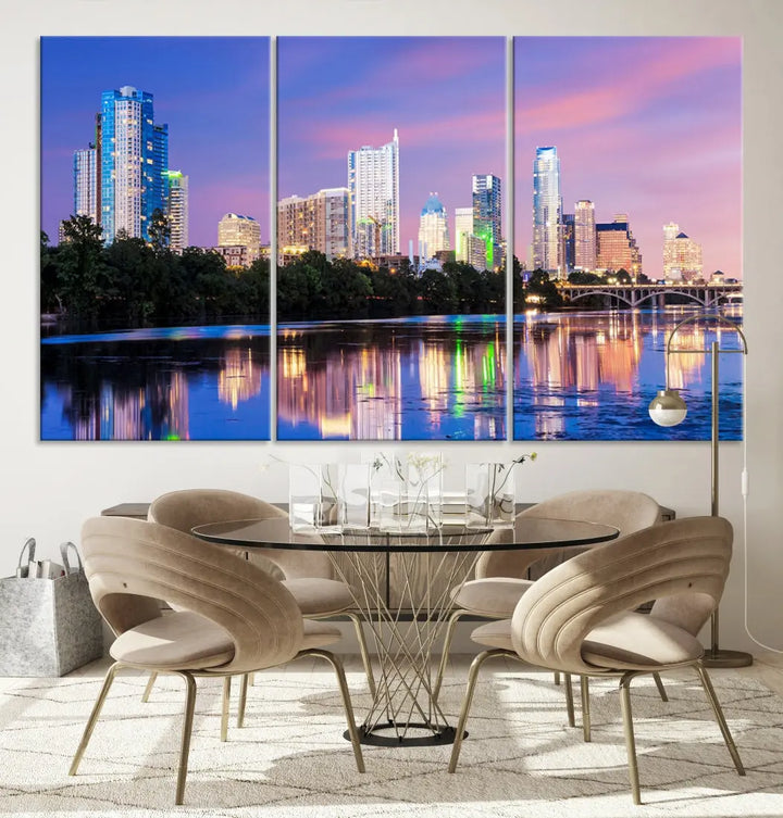 Austin Skyscrapers Reflection Austin Skyline Cityscape Large Wall Art Canvas Print