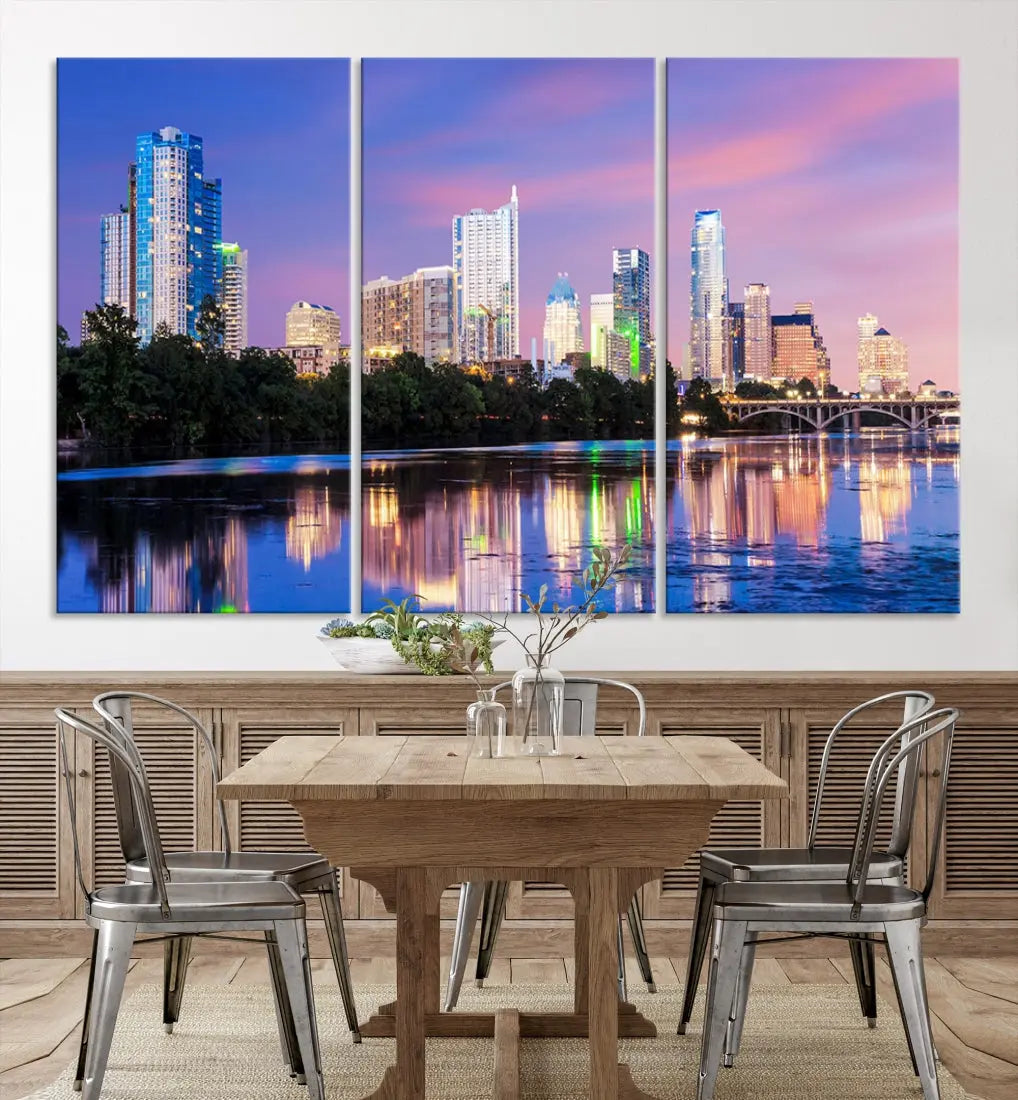 Austin Skyscrapers Reflection Austin Skyline Cityscape Large Wall Art Canvas Print