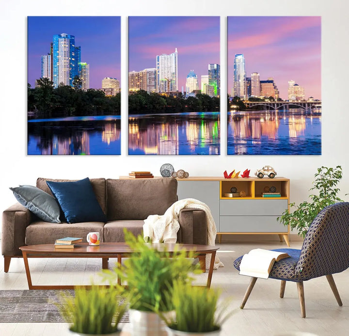 Austin Skyscrapers Reflection Austin Skyline Cityscape Large Wall Art Canvas Print