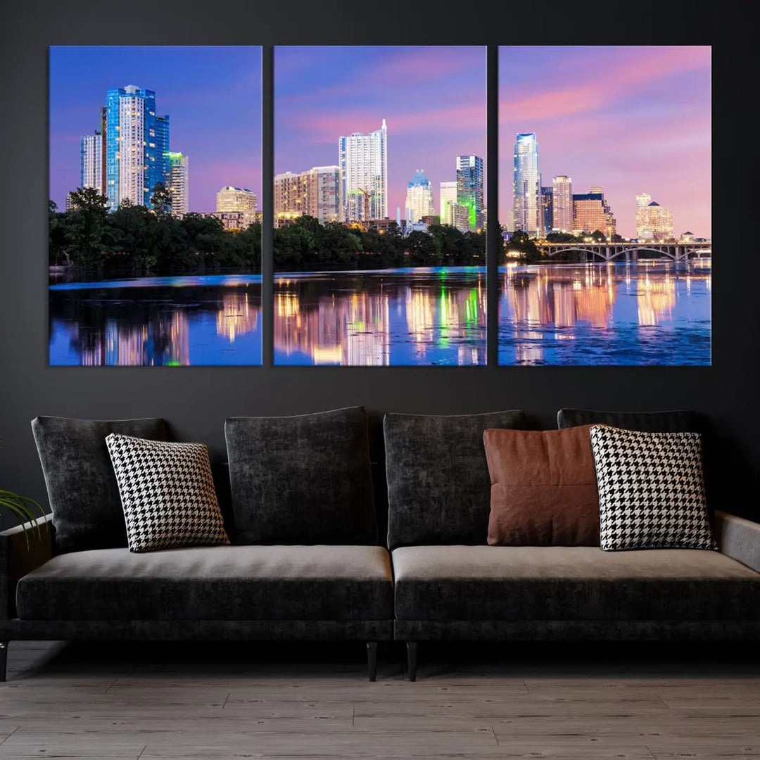 Austin Skyscrapers Reflection Austin Skyline Cityscape Large Wall Art Canvas Print