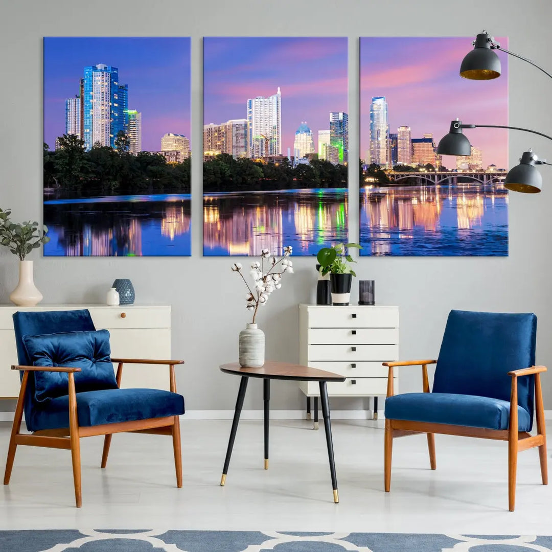 Austin Skyscrapers Reflection Austin Skyline Cityscape Large Wall Art Canvas Print