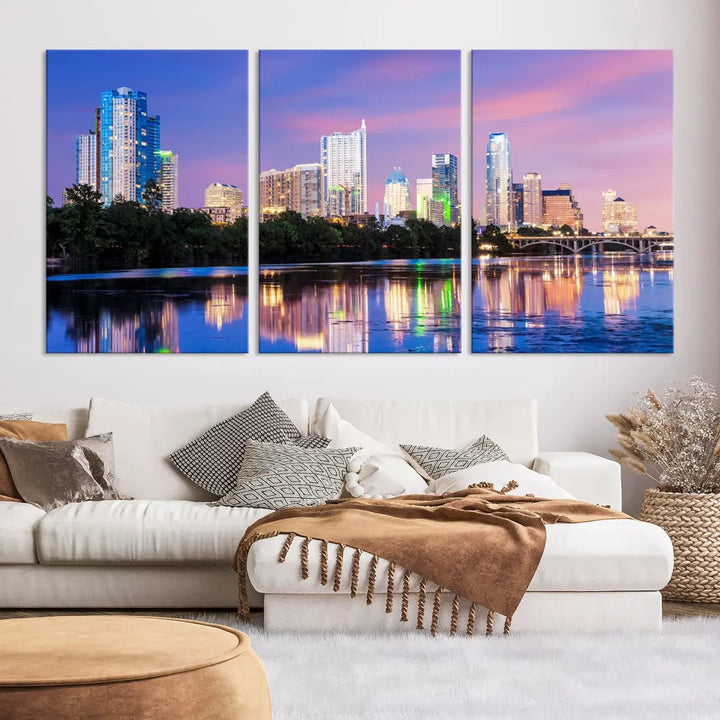 Austin Skyscrapers Reflection Austin Skyline Cityscape Large Wall Art Canvas Print