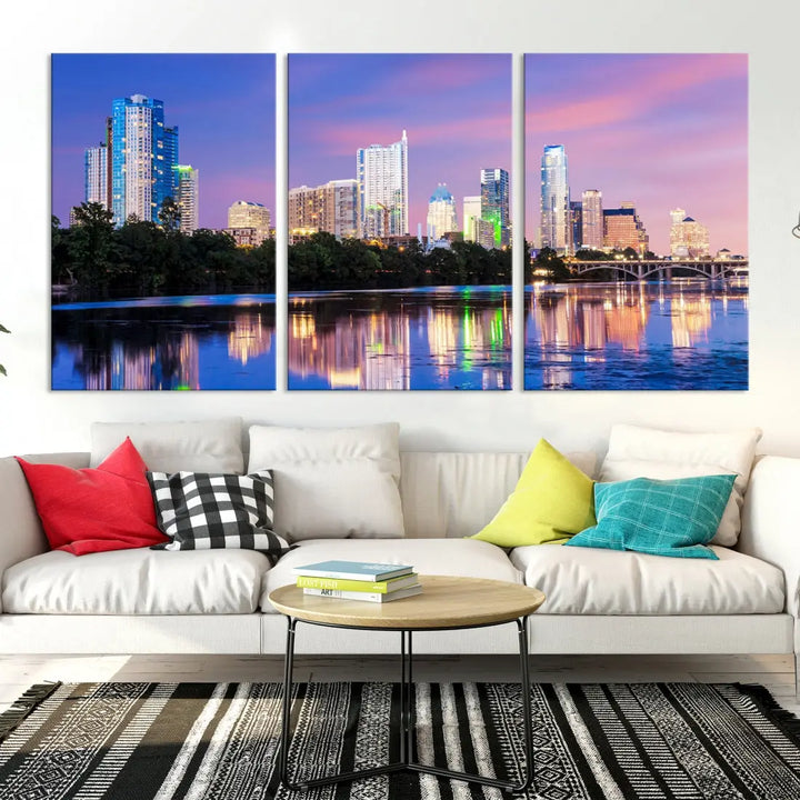 Austin Skyscrapers Reflection Austin Skyline Cityscape Large Wall Art Canvas Print