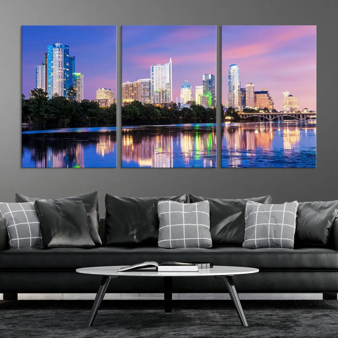 Austin Skyscrapers Reflection Austin Skyline Cityscape Large Wall Art Canvas Print