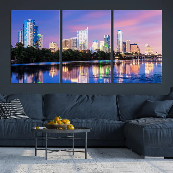 Austin Skyscrapers Reflection Austin Skyline Cityscape Large Wall Art Canvas Print