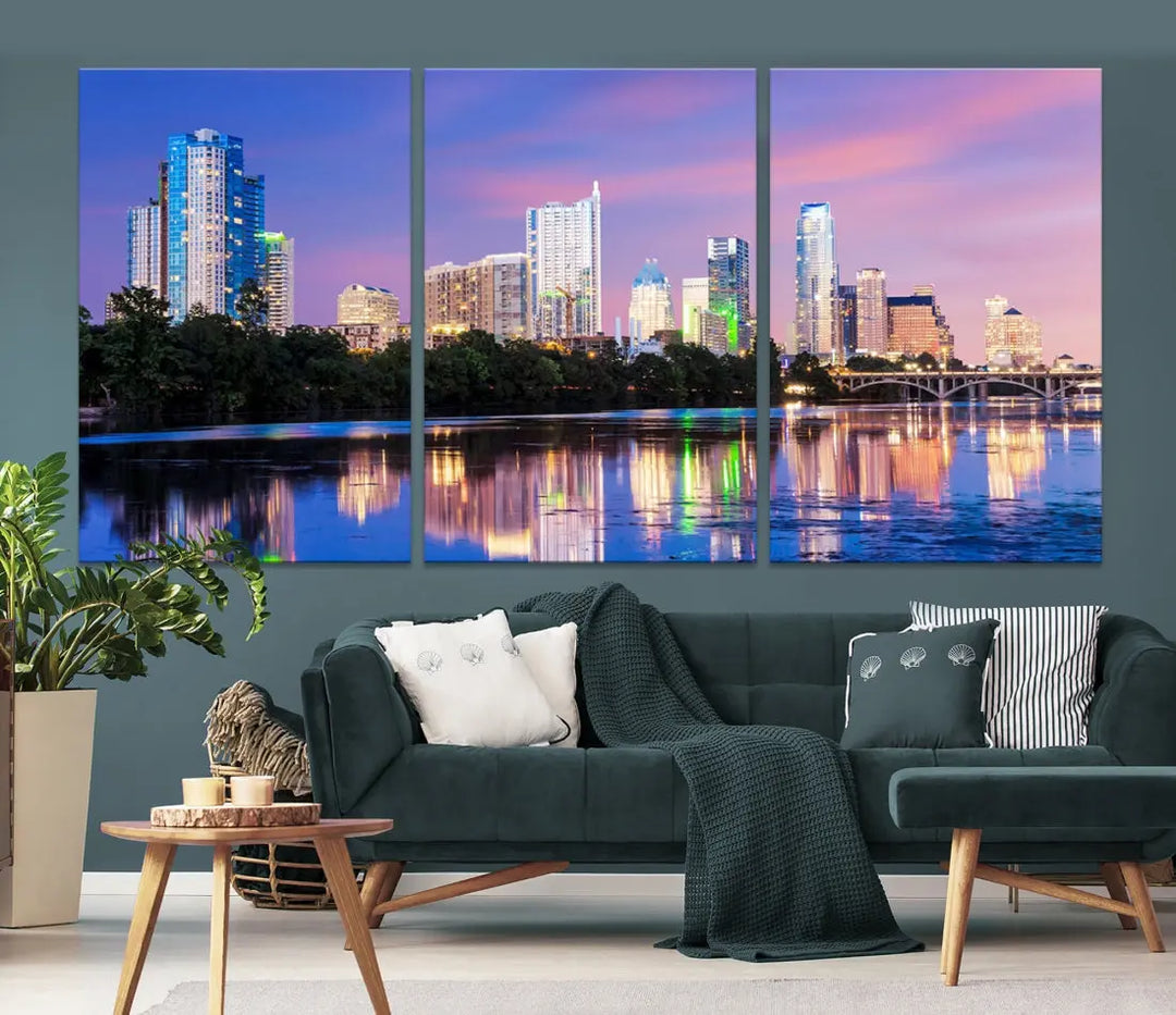 Austin Skyscrapers Reflection Austin Skyline Cityscape Large Wall Art Canvas Print