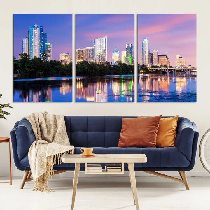 Austin Skyscrapers Reflection Austin Skyline Cityscape Large Wall Art Canvas Print