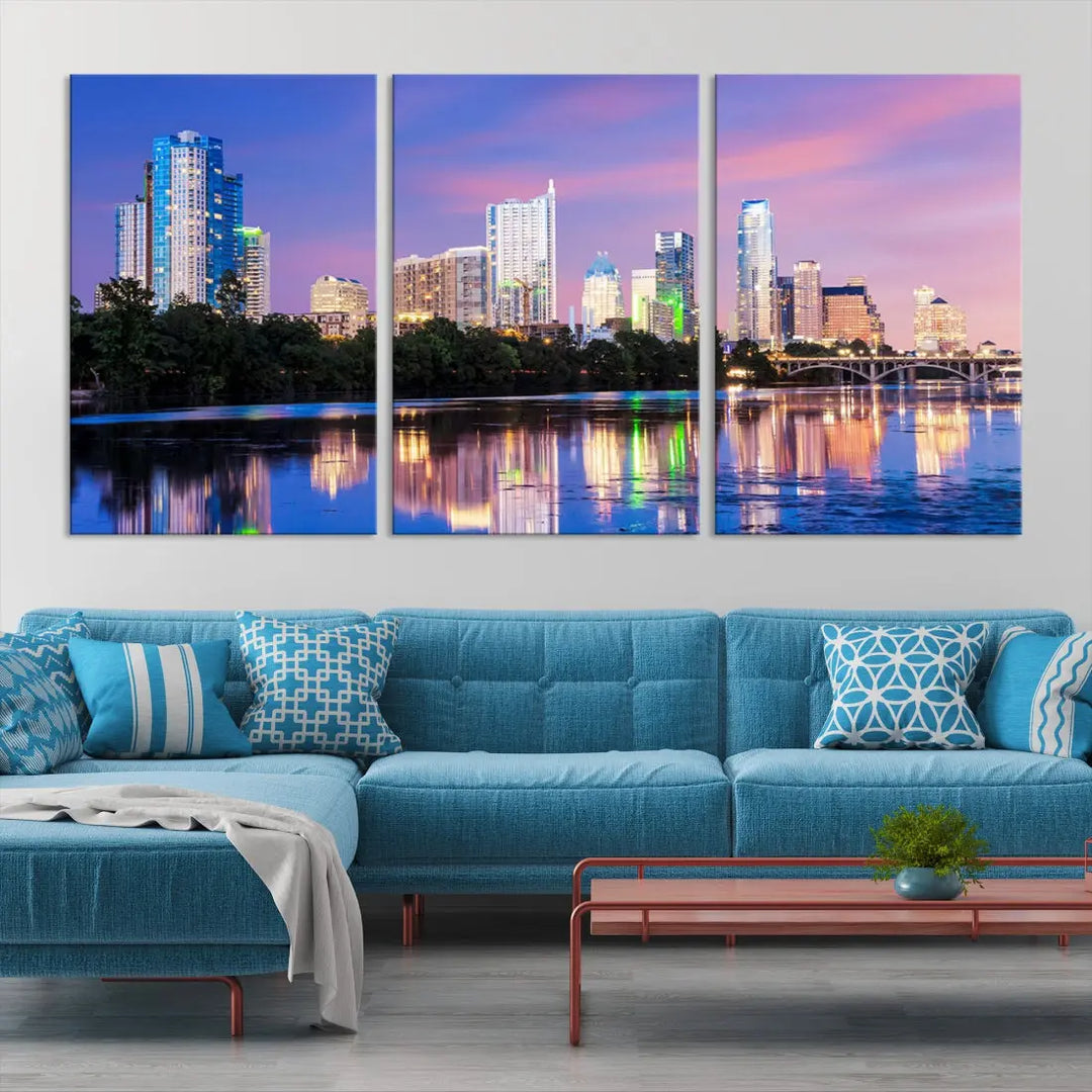 Austin Skyscrapers Reflection Austin Skyline Cityscape Large Wall Art Canvas Print