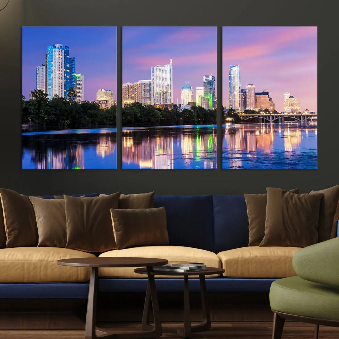 Austin Skyscrapers Reflection Austin Skyline Cityscape Large Wall Art Canvas Print