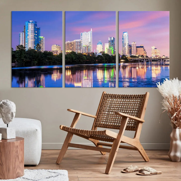 Austin Skyscrapers Reflection Austin Skyline Cityscape Large Wall Art Canvas Print