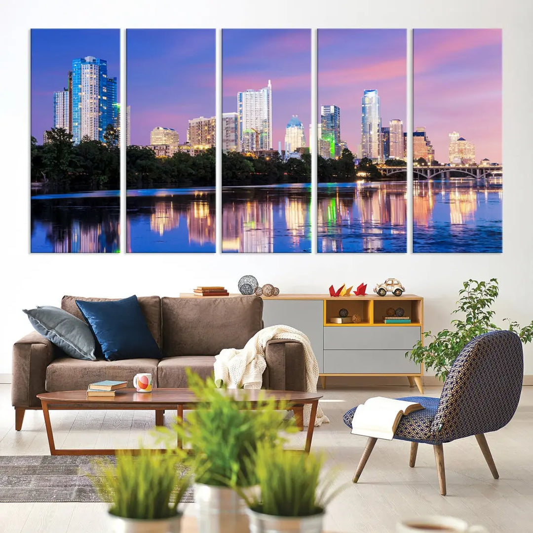 Austin Skyscrapers Reflection Austin Skyline Cityscape Large Wall Art Canvas Print