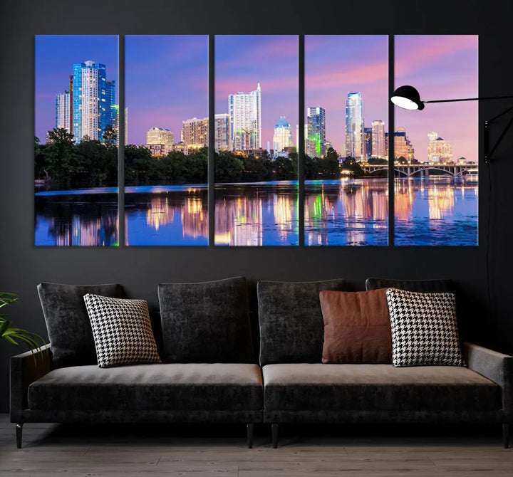 Austin Skyscrapers Reflection Austin Skyline Cityscape Large Wall Art Canvas Print