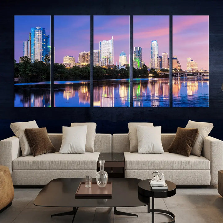 Austin Skyscrapers Reflection Austin Skyline Cityscape Large Wall Art Canvas Print