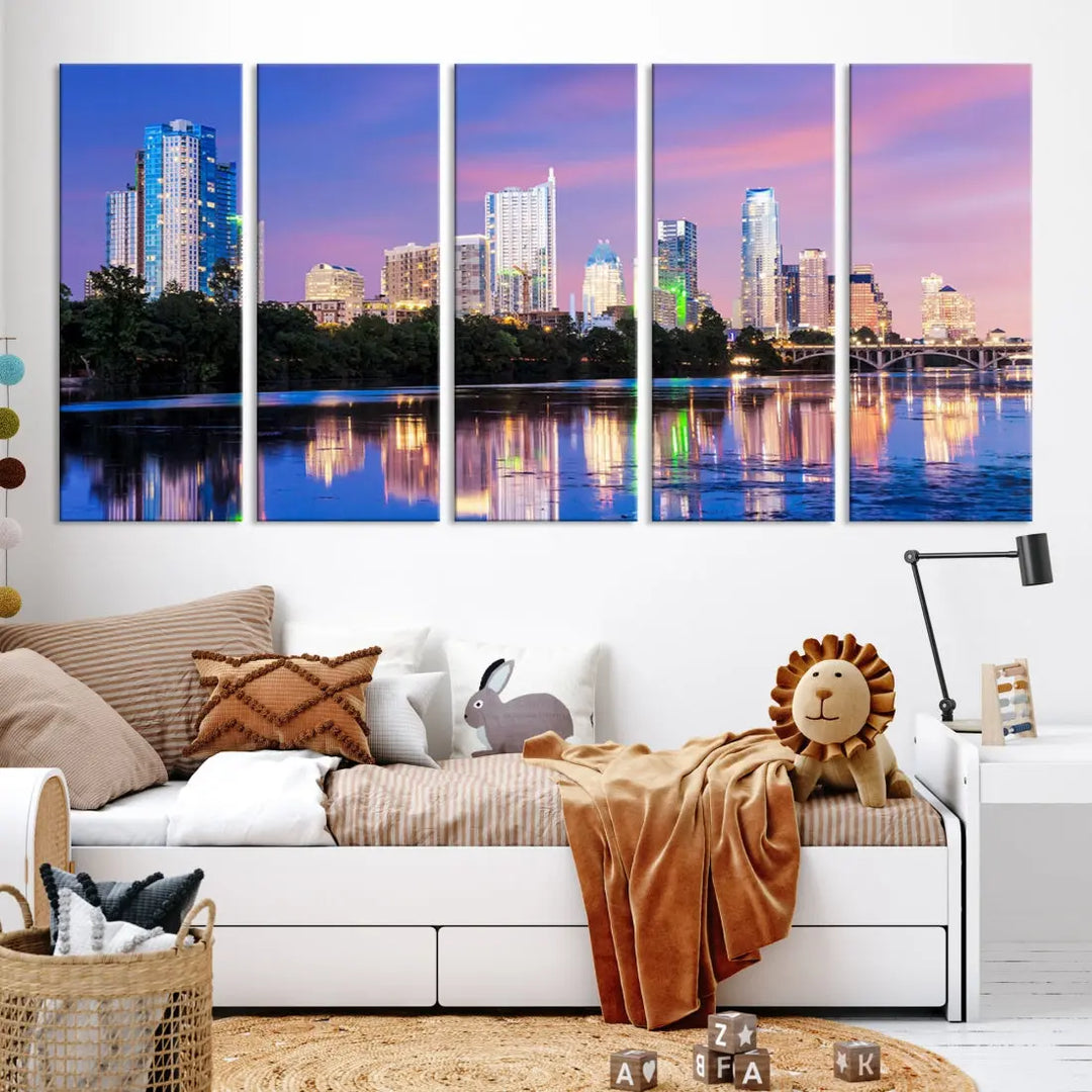 Austin Skyscrapers Reflection Austin Skyline Cityscape Large Wall Art Canvas Print