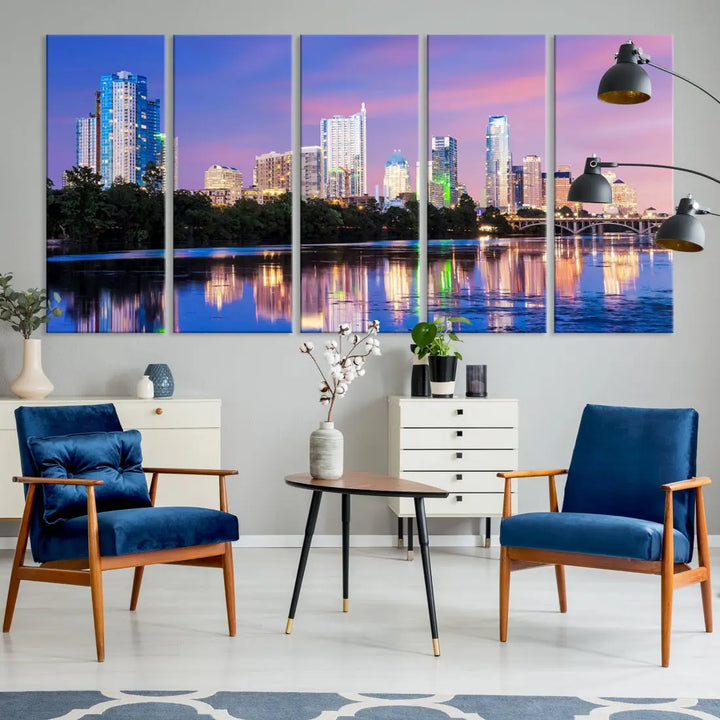 Austin Skyscrapers Reflection Austin Skyline Cityscape Large Wall Art Canvas Print