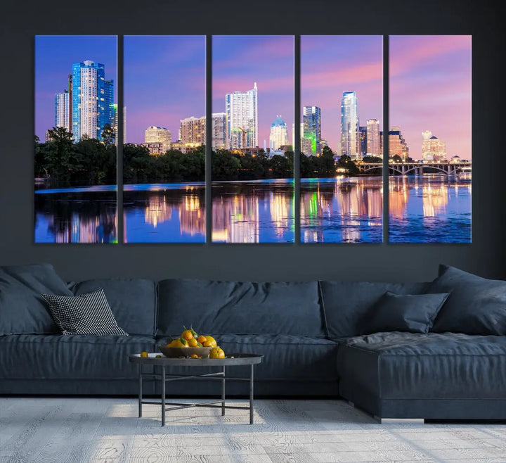 Austin Skyscrapers Reflection Austin Skyline Cityscape Large Wall Art Canvas Print