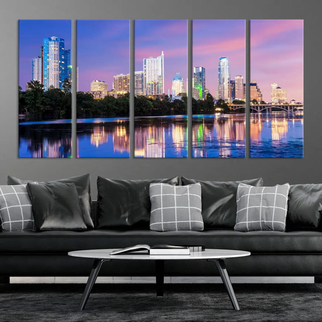 Austin Skyscrapers Reflection Austin Skyline Cityscape Large Wall Art Canvas Print