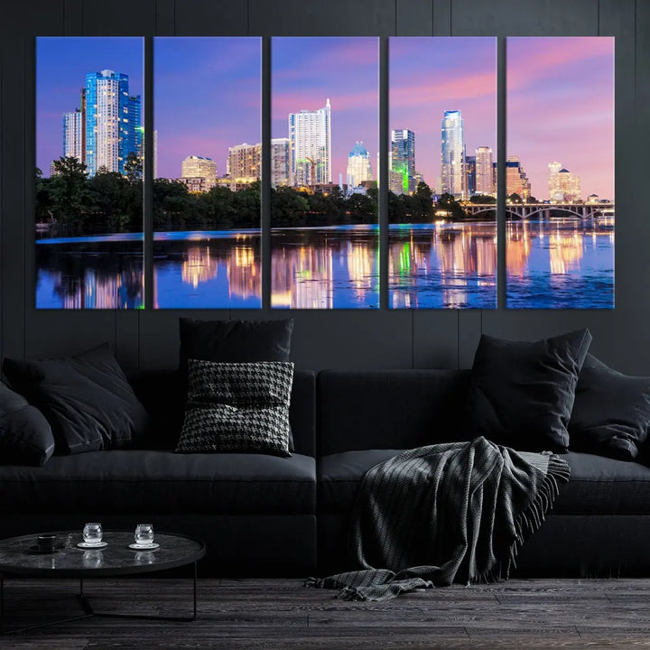 Austin Skyscrapers Reflection Austin Skyline Cityscape Large Wall Art Canvas Print