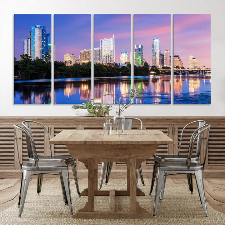 Austin Skyscrapers Reflection Austin Skyline Cityscape Large Wall Art Canvas Print