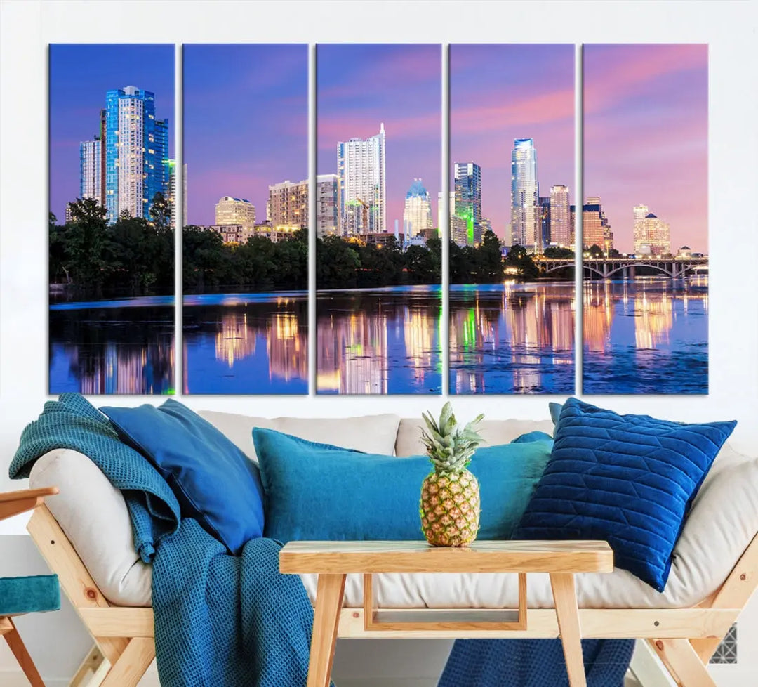 Austin Skyscrapers Reflection Austin Skyline Cityscape Large Wall Art Canvas Print