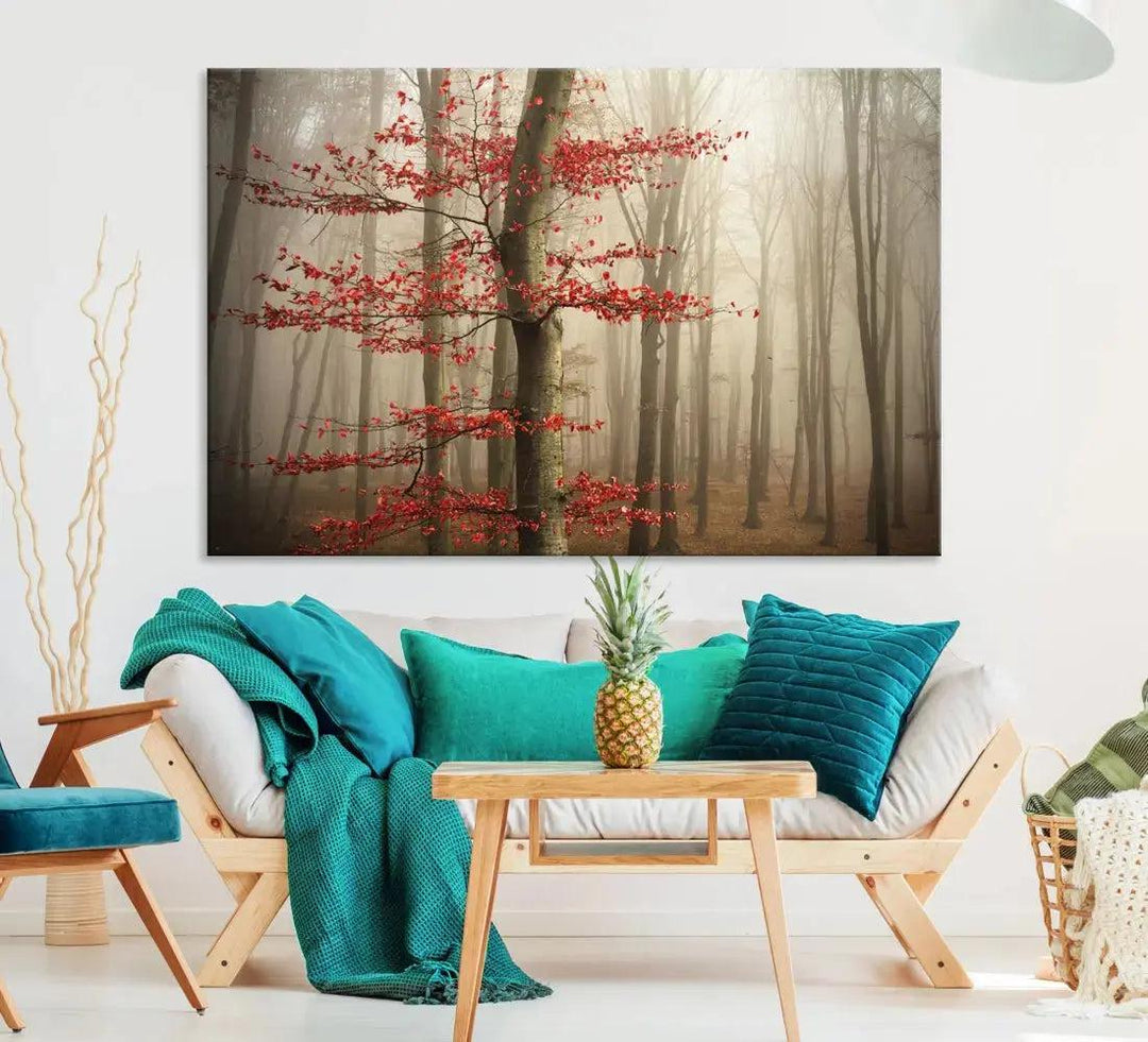 Autumn Forest Landscape Canvas Print Wall Art with Majestic TreesA Nature Inspired Masterpiece