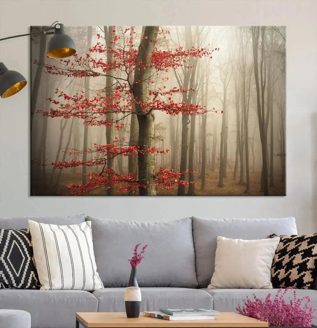 Autumn Forest Landscape Canvas Print Wall Art with Majestic TreesA Nature Inspired Masterpiece