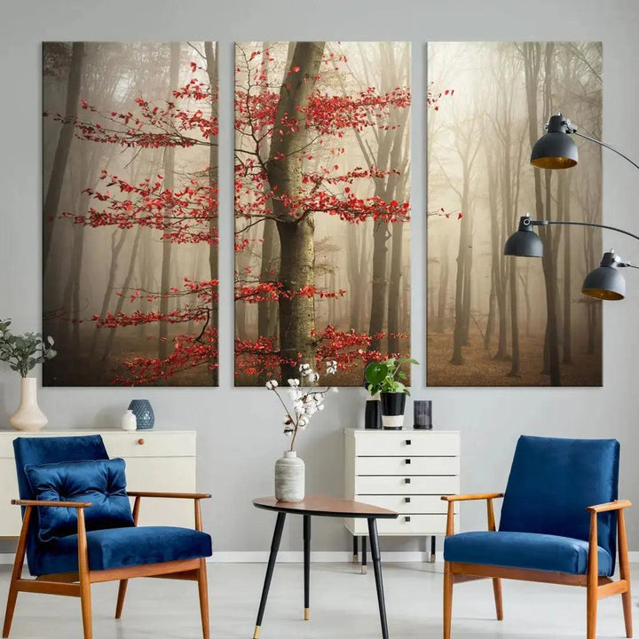 Autumn Forest Landscape Canvas Print Wall Art with Majestic TreesA Nature Inspired Masterpiece