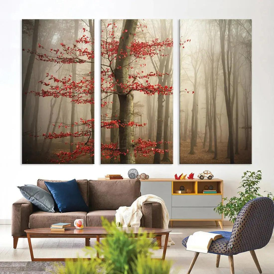 Autumn Forest Landscape Canvas Print Wall Art with Majestic TreesA Nature Inspired Masterpiece